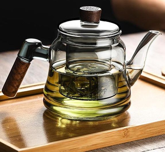 Black Transparent Glass Flower Teapot