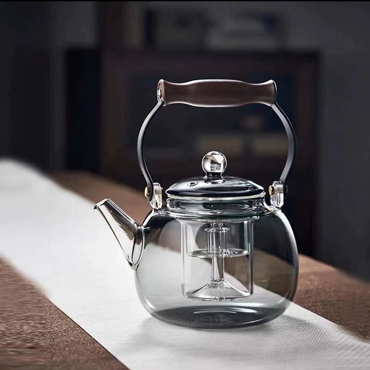 High Grade Glass Solid Grey Glass Teapot With Handle, Heat Resistant Stovetop And Microwave Safe Teapot With Removable Infuser For Afternoon Tea, 20OZ Elegant Teapot For Office Guest