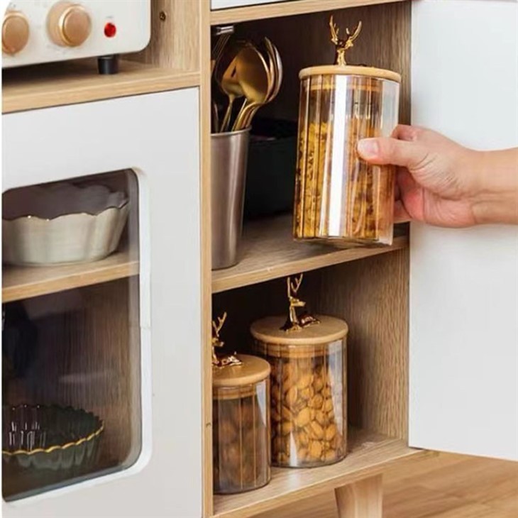 Transparent Vertical Striped Glass Storage Jar With Golden Lid